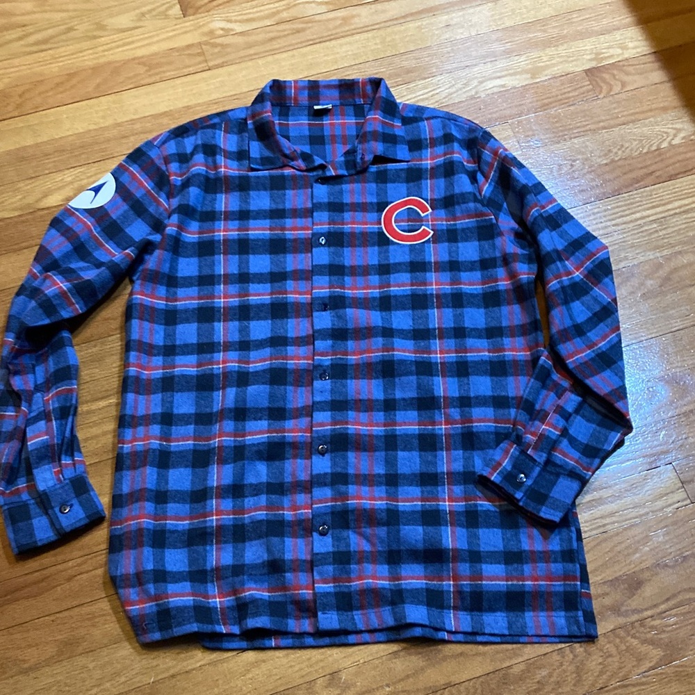 Chicago cubs Blue and Red Plaid flannel  Men's Shirt stadium giveaway